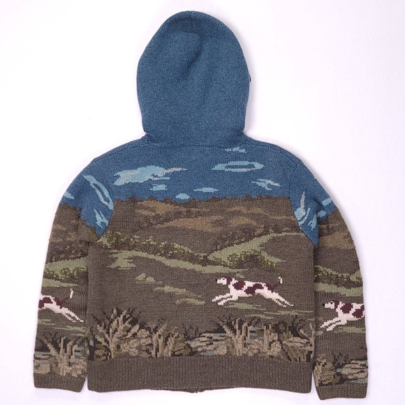 Lauren Ralph Lauren Womens P/M Wool Knit Full Zip Hoodie The Dog Hunt Blue Green - Picture 5 of 14